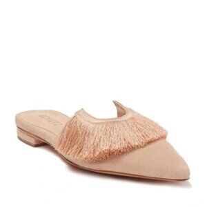NEW Schutz Women Brenle Suede Tasseled Fringe Trim Mule Honey Beige Slip On